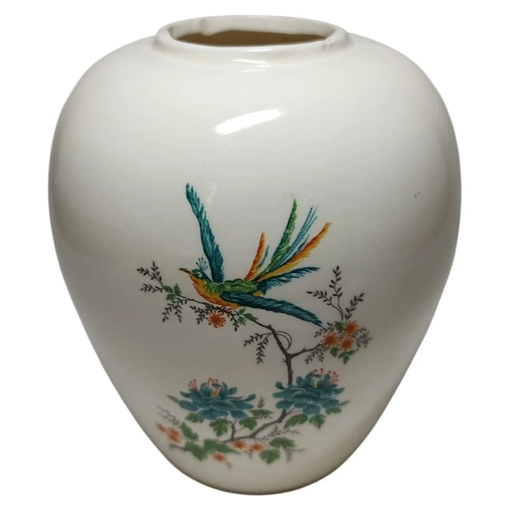 Bird of Paradise Rice Vase Jar Signed and Dated 1995‎ Floral 5.5 Inches SEE